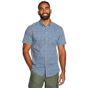 Eddie Bauer Mens 2XL Blue Geometric Button Down Shirt Short Sleeve Cotton